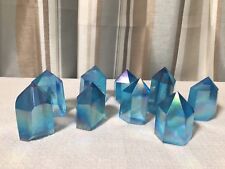 One Blue Aura Quartz Crystal Titanium Bismuth Silicon vug Cluster Rainbow Reiki picture