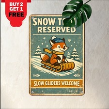 Winter Penguin Sledding Notice Sign Funny Retro Distressed Tin Plaque 8x12 picture