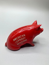 Vintage American Leprosy Missions Inc. Red Plastic Pig Bank Piggy 5