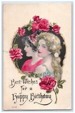 c1910's Happy Birthday Victorian Pretty Woman Flowers Posted Antique Postcard picture
