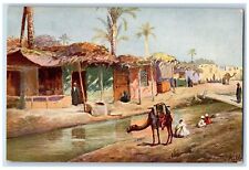 c1910's Egypt, Camel River Houses Egyptian Traditional Dress Antique Postcard picture