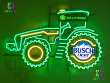 New Rare Design John Deere Farmer Tractor Busch Light Beer Bar Neon Light Sign picture