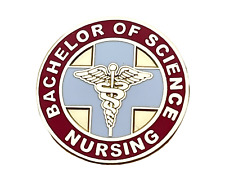 BSN Bachelor Science Nurse Caduceus Cross Red Gold Tone Hat Pin PMS739 F4D21DD picture
