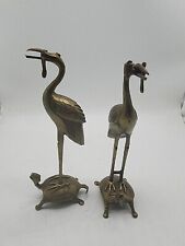 Pair Brass/Bronze Herons on Turtles Candle Book France, detailed Heavy picture