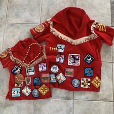 Vintage Fathers And Sons Camp Red Uniform With Patches, Y-Indian Guides YMCA 70s picture