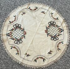 Vintage Hand Embroidered Embroidery Tablecloth Floral 30” Round picture