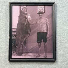 Vintage 1960’s Fishing Photo: Man with Trophy Catch Framed Man Cave Art picture