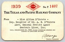 Vintage Railroad Annual Pass The Texas & Pacific Railway 1939 T1407 Thermography picture