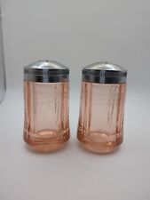 Federal Glass Sharon Salt & Pepper Shakers Cabbage Rose Pink Depression Glass picture