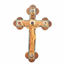 Abalone Wall Crucifix with Hand Carved Corpse, 5 Holy Land Souvenirs,  11.5