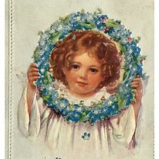 Antique 1910s  Ephemera Easter Card Baby Angel Wreath Embossed Used But Unposted picture