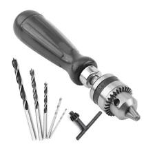 Hand Drill Bits Set 7 in 1 Manual Tool Pin Vises with Chuck Key & 5pcs Black  picture