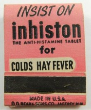 Insist On Inhiston The Anti-Histamine Tablet Full Unstruck Vintage Matchbook Ad picture