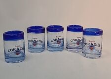 (5) LOT Corazon Tequila Shot Glasses Cobalt blue rims (Heavy Duty) NWOB picture