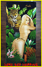 Vintage Beach Towel Sexy Towels Aruba 2000 Nudie Blonde Leopard Floral PRT 57x27 picture