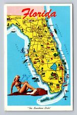 Florida State Map, Beach Beauty, The Sunshine State, Vintage c1961 Postcard picture
