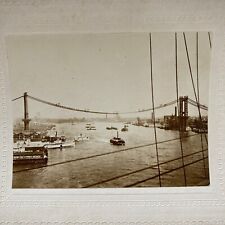 Antique NYC Original Photograph Manhattan Bridge Under Construction Late 1800s picture