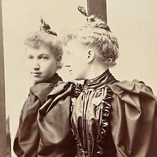 Antique Cabinet Card Photograph Beautiful Young Woman Teen ID Looking Mirror NY picture