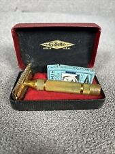 Vintage Gillette Safety Razor Gold With Case Blue Blades picture