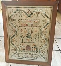 Vintage Sampler Cross-stitch in Wood Frame signed PAS 1964 Handmade 20x26 picture