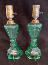 RARE Matching Pair of Vintage Green Uranium Vaseline Electric Table Lamps GLOW picture
