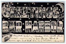 1906 Greetings From Bar Harbor Maine ME, Large Letters Cresent Stars Postcard picture