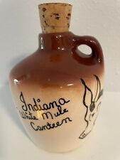 LITTLE BROWN JUG CROCK VINTAGE INDIANA WHITE MULE CANTEEN CORK TOP HANDLE picture