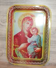 Vintage religious tole tin serving tray The Virgin Mary Jesus Christ child picture