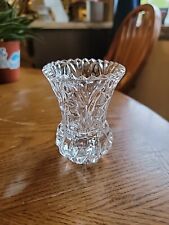 Vintage Miniature 4” Cut Glass Bud Vase Starburst Design With Sawtooth Edge picture