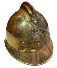 Antique French Fireman Helmet Brass Leather Sapeurs Pompiers D'Autainville Loire picture