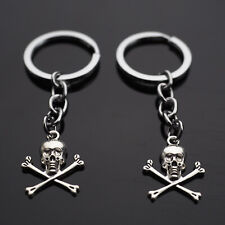 2x PCS - Pirate Skull Jolly Roger Cross Bones Silver Metal Keychain Gift 24x19mm picture