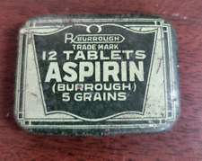Vintage Burrough Bros Tin Aspirin 12 Tablets 5 Grains 1.75