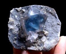 124g New Find Transparent Blue Cube Fluorite Crystal Cluster Mineral Specimen picture