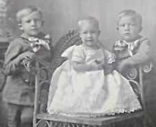 1890s Three Adorable Blonde Children Baby Girl Boys Brothers Cabinet Photo picture