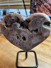 Rare Pink Amethyst Crystal Gemstone Artisan Hand Carved Heart W Custom Stand 777 picture