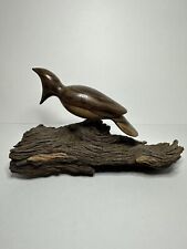 Vintage Hand Carved Woodpecker on Burl Wood Base 7.5” Tall picture