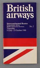 BRITISH AIRWAYS INTERCONTINENTAL TIMETABLE SUMMER 1980 BA picture