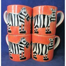 Orange Zebra Tea Mugs Whittard of Chelsea Hand Painted Set of 4 picture