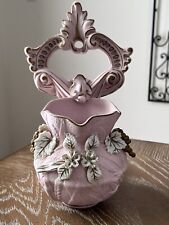 Vintage Pink Ceramic Wall Hanging Pocket Pot Planter Hand Decorated Gold Accents picture