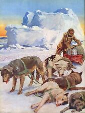 DOG Siberian Husky Sled Dogs, Beautiful 1930s Color Linen Print by G. S. Dixon picture