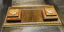 Vintage Wooden Double Inkwell, Vintage Wooden Inkstand, Wood Desktop Inkwell picture