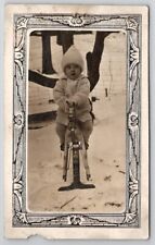 RPPC Cute Boy Roger on Toy Wooden Horse in Snow 1916 Art Nouveau Postcard F29 picture