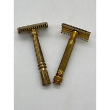 Vintage Set of 2 Mens Razors Gold Metal Collectible Vanity USA picture