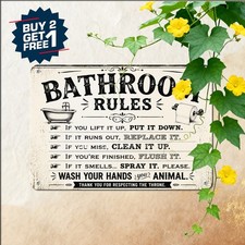 Heavy Duty Toilet Rule Sign Restroom Cleanliness Hygiene Bathroom Metal Plaque picture