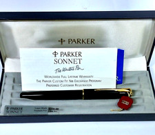 Parker SONNET Black Lacquer 18K-750 Fine Gold Nib Fountain Pen 1996 Narrow Band picture