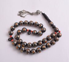 Black coral Islamic Prayer Beads-Silver-Amber-Rosary- سبحة يسر طبيعي  مطعم فضة picture