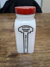 Griffith's Purified Milk Glass Spice Bottle Jar Red  Lid Ground Clove picture