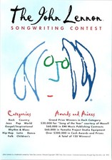 The JOHN LENNON SONGWRITING CONTEST  Music 1998 4X6 Application & Information picture