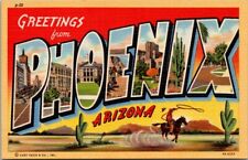 Arizona Greetings From Phoenix Large Letter AZ Linen Postcard Unposted Unused picture