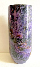 Vintage Charoite Stone Vase Siberia Russia Carved Mineral Specimen Uranium 5.5" picture